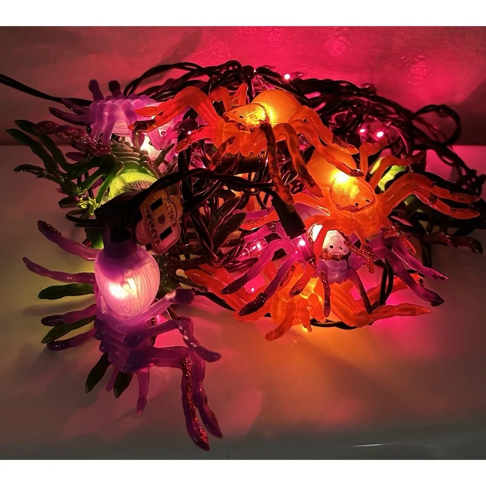 Blow Mold Spider String Lights Halloween Party Decor Haunted Black Cord